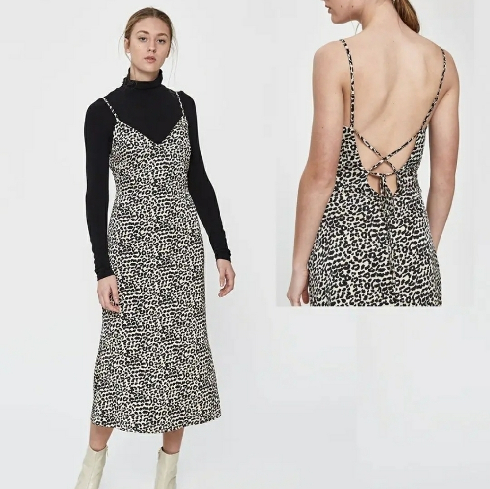 Azalea Cheetah Animal Print V Neck Criss Cross Back Slip Midi Dress Size Medium